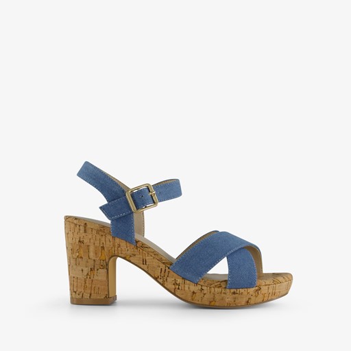 Dames sandalen met hak denim blauw