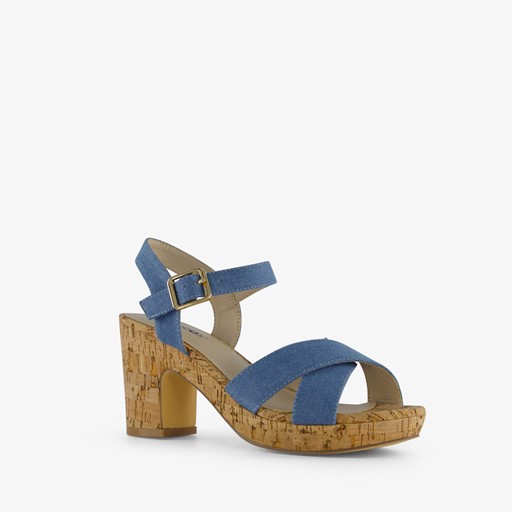 Dames sandalen met hak denim blauw