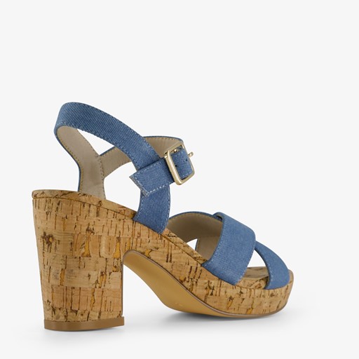 Dames sandalen met hak denim blauw