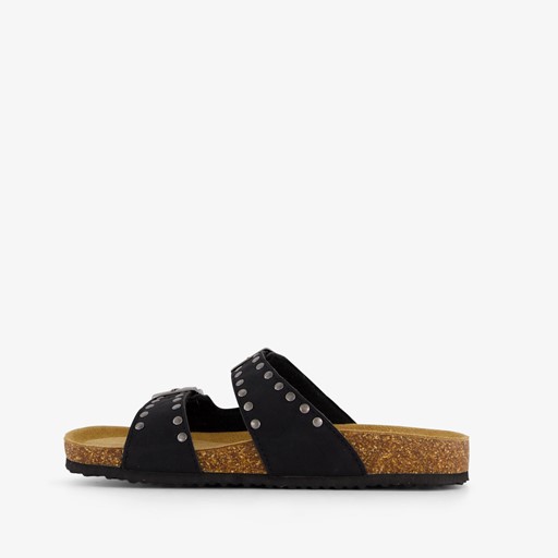 Dames bio slippers zwart met studs