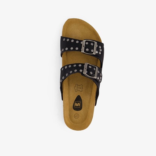 Dames bio slippers zwart met studs