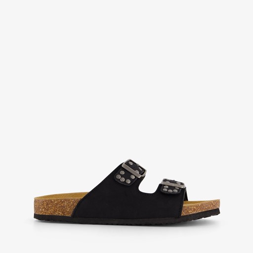 Dames bio slippers zwart met studs