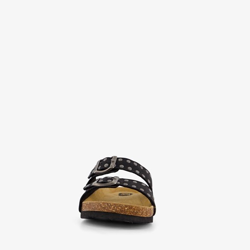 Dames bio slippers zwart met studs