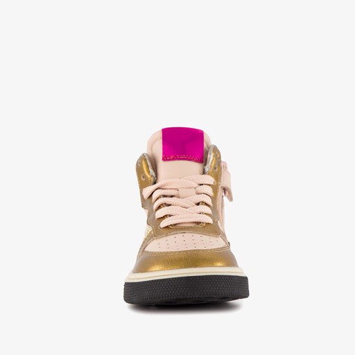 Hoge leren meisjes sneaker roze goud