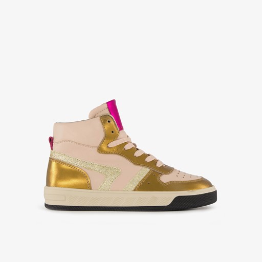 Hoge leren meisjes sneaker roze goud