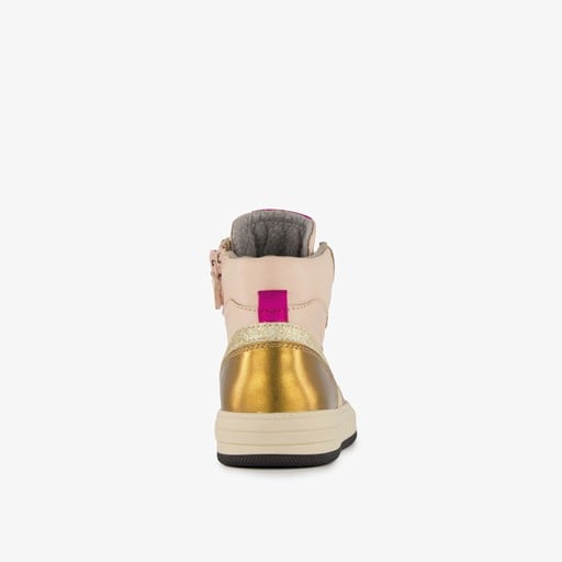 Hoge leren meisjes sneaker roze goud