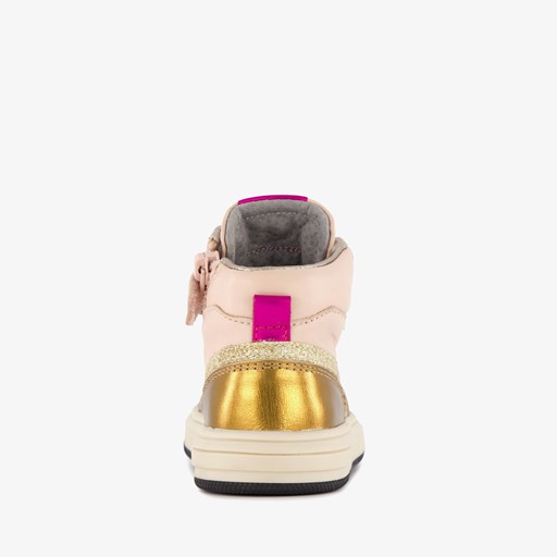 Hoge leren meisjes sneaker roze goud