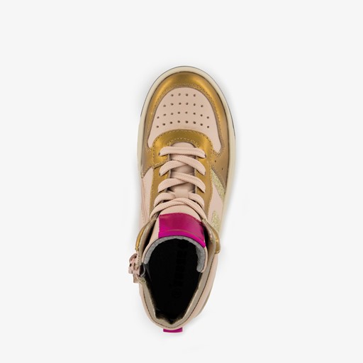 Hoge leren meisjes sneaker roze goud
