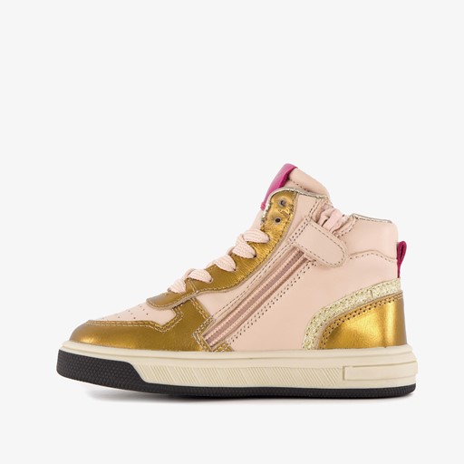 Hoge leren meisjes sneaker roze goud