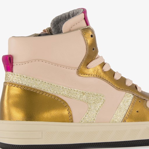 Hoge leren meisjes sneaker roze goud