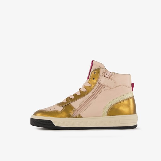 Hoge leren meisjes sneaker roze goud