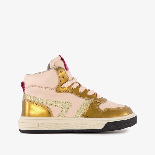 Hoge leren meisjes sneaker roze goud