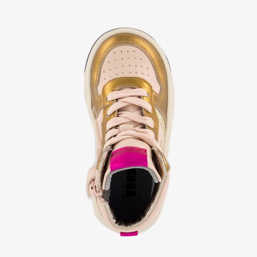 Hoge leren meisjes sneaker roze goud