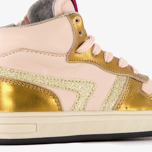 Hoge leren meisjes sneaker roze goud