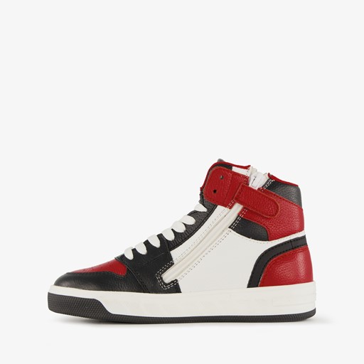 Hoge leren jongens sneakers rood zwart
