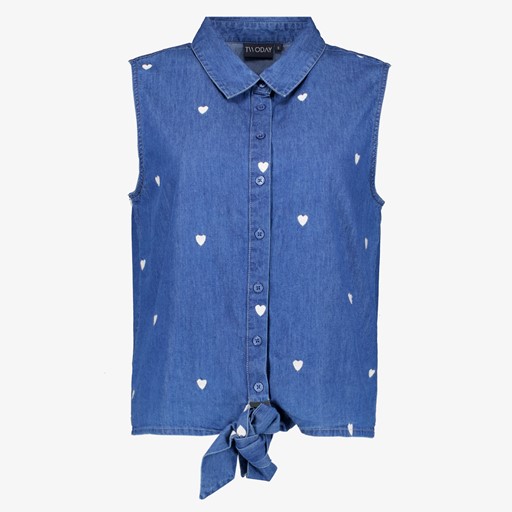 Dames denim spijkerblouse met hartjes