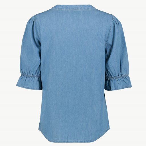 Dames denim spijkerblouse met ruches