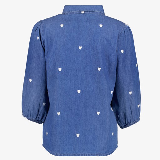 Dames denim spijkerblouse met hartjes