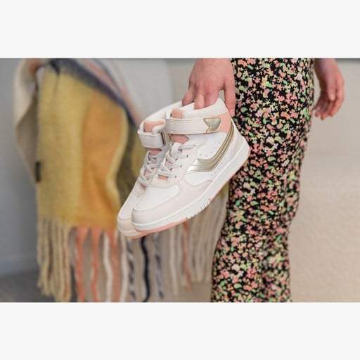 Hoge meisjes sneakers beige metallic