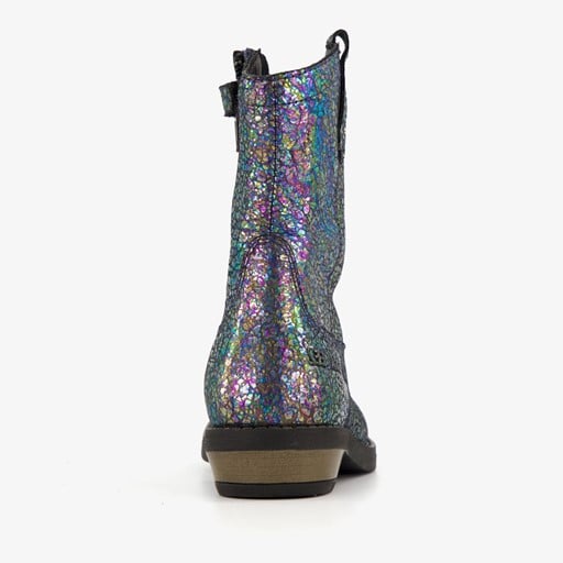 Leren meisjes western boots zwart metallic