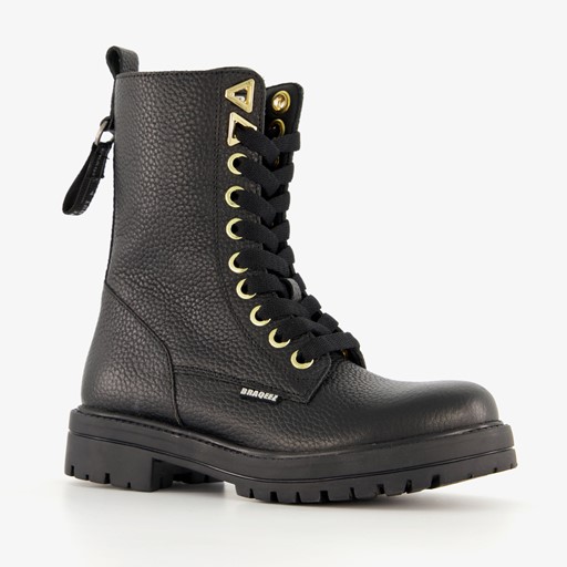 Leren meisjes veterboots zwart