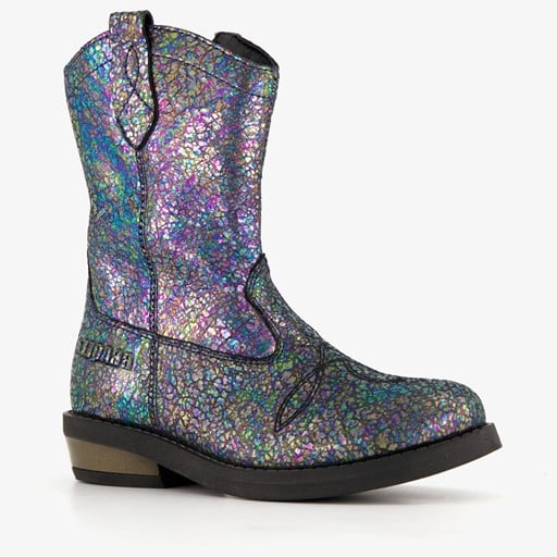Leren meisjes western boots zwart metallic