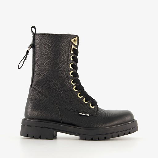 Leren meisjes veterboots zwart