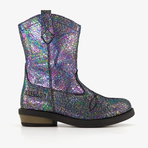 Leren meisjes western boots zwart metallic