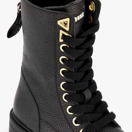 Leren meisjes veterboots zwart