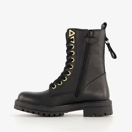 Leren meisjes veterboots zwart
