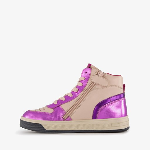 Hoge leren meisjes sneakers paars beige