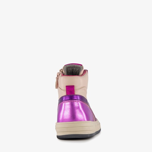 Hoge leren meisjes sneakers paars beige