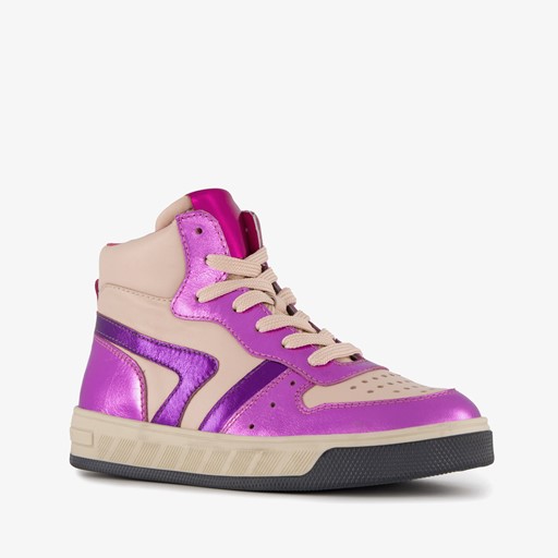 Hoge leren meisjes sneakers paars beige