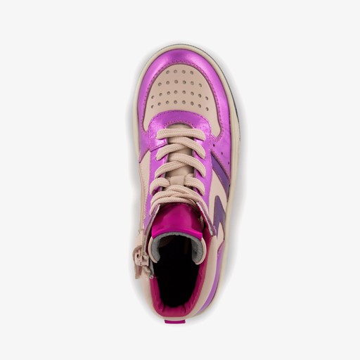 Hoge leren meisjes sneakers paars beige