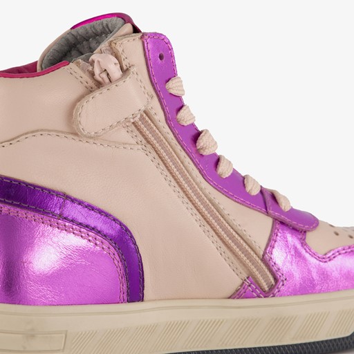 Hoge leren meisjes sneakers paars beige