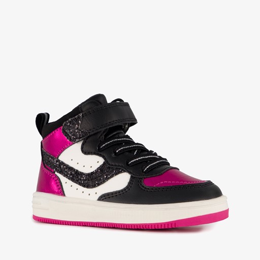 Hoge meisjes sneakers glitter zwart roze