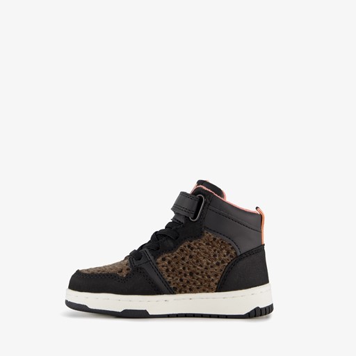 Hoge meisjes sneakers dierenprint zwart