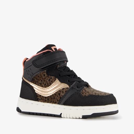 Hoge meisjes sneakers dierenprint zwart
