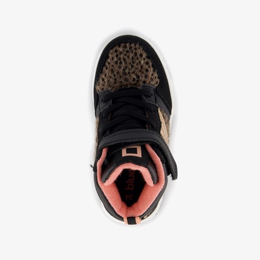 Hoge meisjes sneakers dierenprint zwart