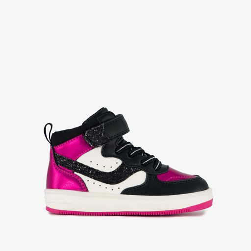 Hoge meisjes sneakers glitter zwart roze