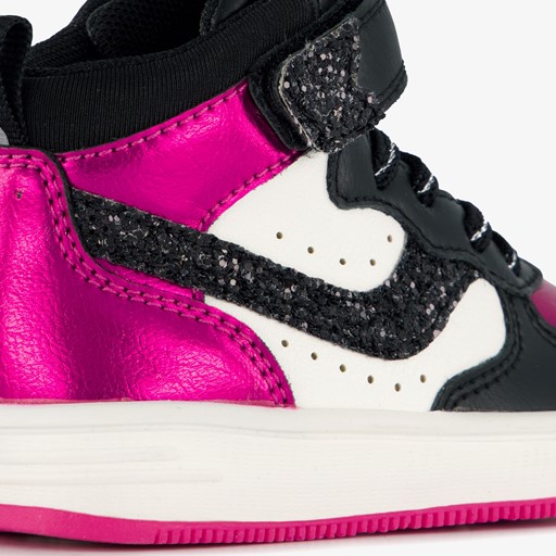 Hoge meisjes sneakers glitter zwart roze