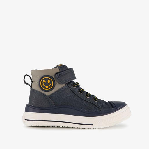 Hoge jongens sneakers blauw met smiley
