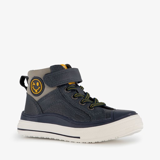 Hoge jongens sneakers blauw met smiley