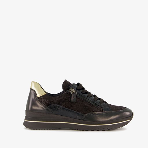 Leren dames sneakers zwart goud
