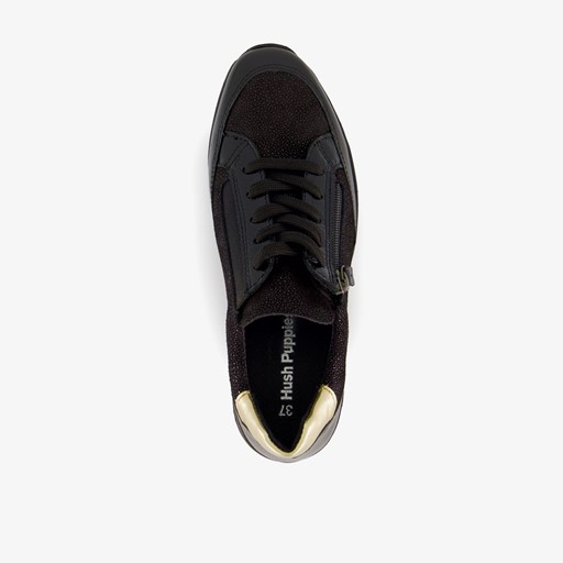 Leren dames sneakers zwart goud