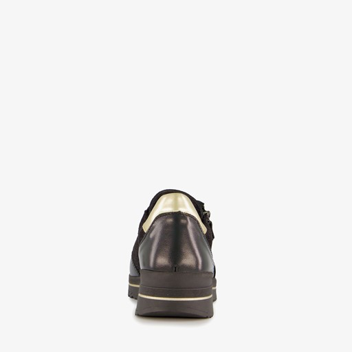 Leren dames sneakers zwart goud
