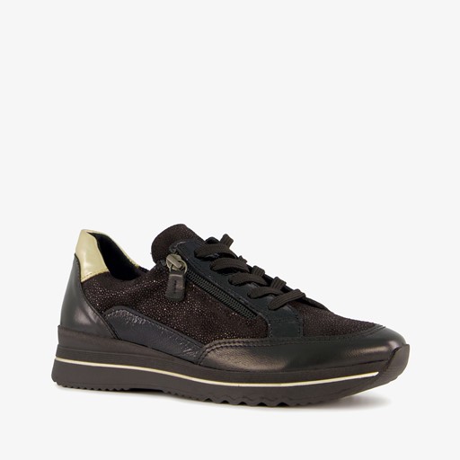 Leren dames sneakers zwart goud
