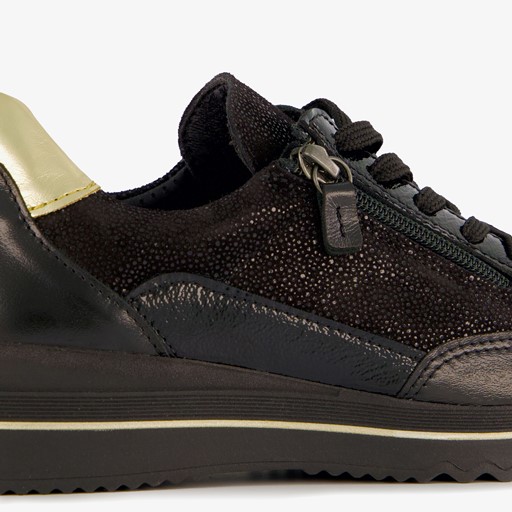 Leren dames sneakers zwart goud
