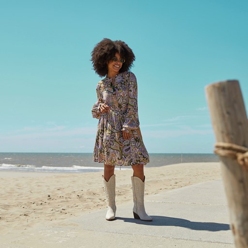Dames jurk met paisley print groen paars