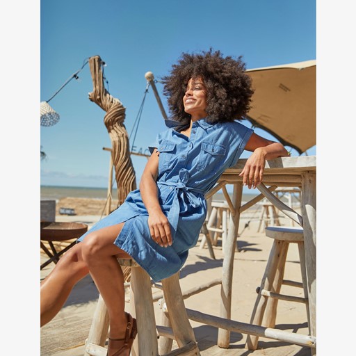 Dames denim spijkerjurk met korte mouwen